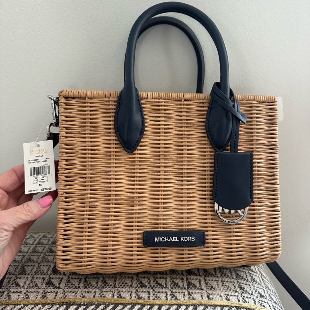Michael Kors Mirella Tan and Navy Satchel with Elegant Design